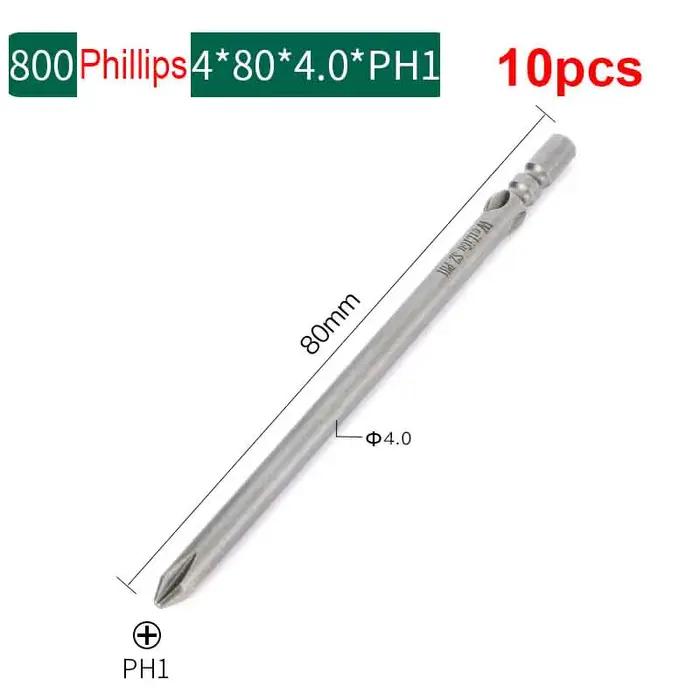 10 pièces 80mm pleine longueur magnétique 800 tige ronde tournevis Phillips électrique embout tourne