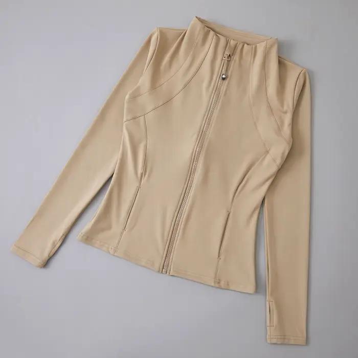 Veste de yoga à manches longues en spandex avec fermeture éclair complète avec trou pour le pouce sa