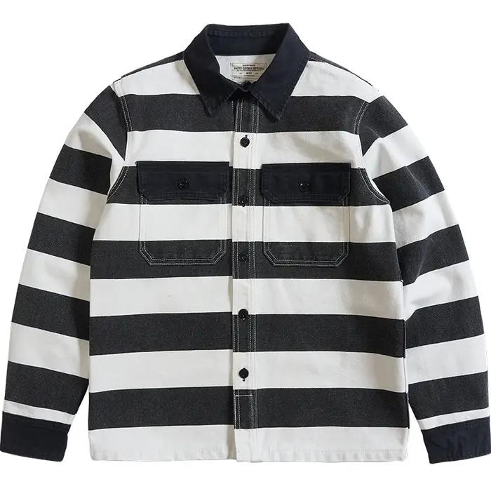 Automne nouveau américain rétro 16oz lourd prisonnier rayé veste hommes mode pur coton lavé épais to