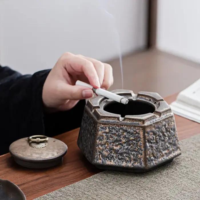 Cendrier en céramique rouillée de style japonais, ancien cendrier de puits, tasse à fumée, décoratio