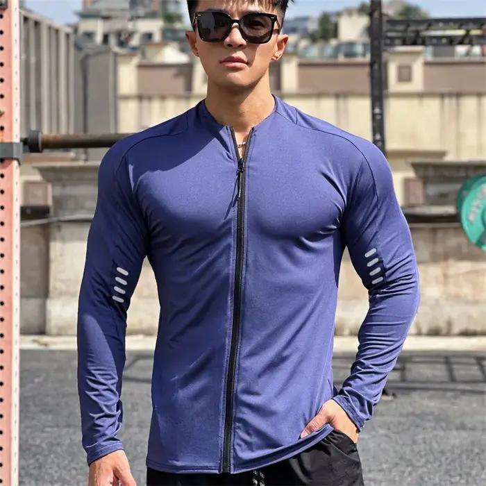Veste de fitness à manches longues pour hommes, sweat-shirt d'entraînement de gym, manteau de joggin
