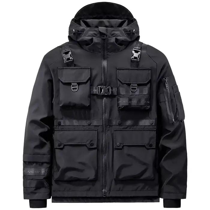 Veste à capuche pour homme, Streetwear Hip Hop, Coupe-vent combiné, Multi-poches, Vêtements fonction