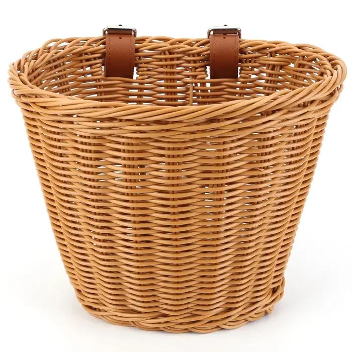 Mir de vélo en rotin tissé à la main pour enfants et adultes, rangement de vélo, guidon avant, sac E