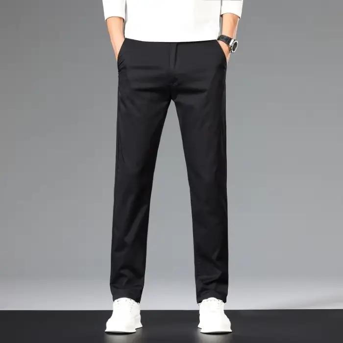 Pantalon décontracté pour homme en coton respirant (97 %) – Collection Printemps-Été – Coupe droite,