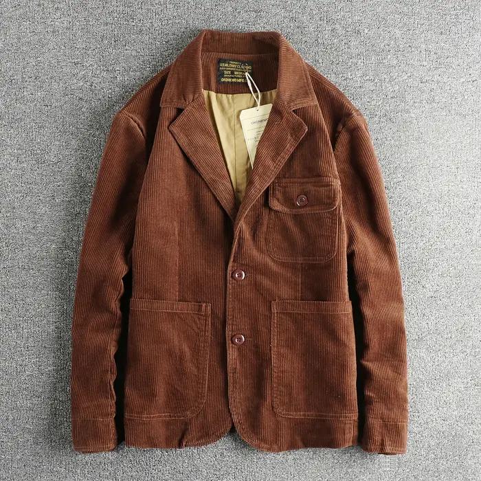 Rapingent-Costume décontracté en velours côtelé de coton lavé pour hommes, veste ample, mode vintage