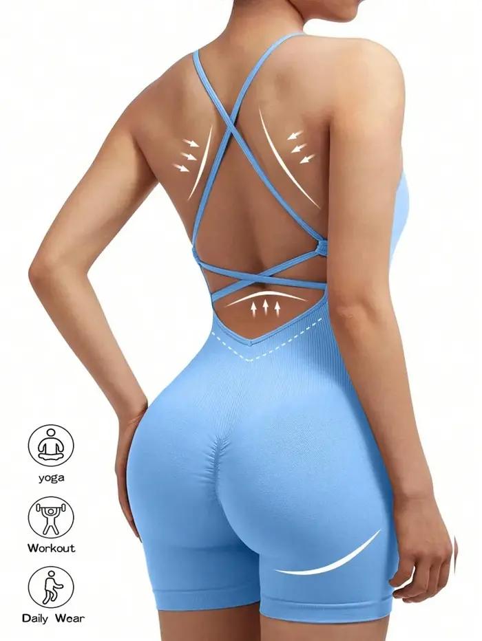 Combinaison de Fitness Sexy pour femmes, combishort de sport réglable croisé, une pièce, combinaison