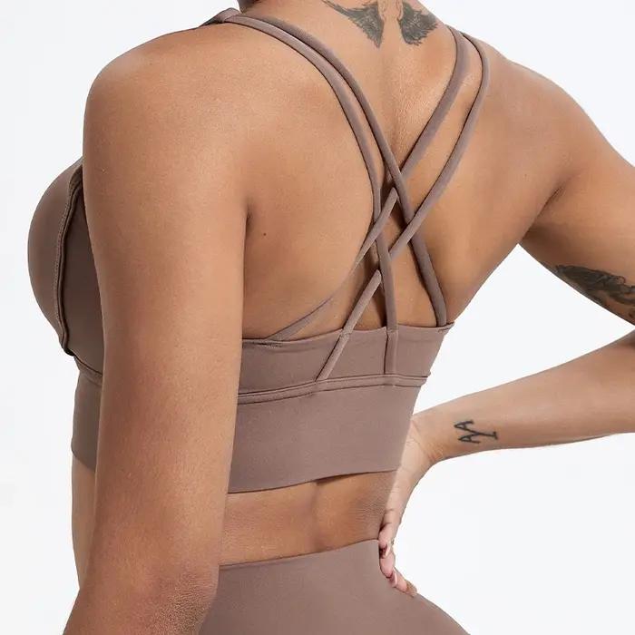 Soutien-gorge de sport Push up femme - Brassière d'entraînement antichoc dos croisé fitness yoga