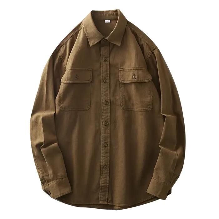 DUEllen-Chemises de travail pour hommes, chemisier à manches longues, poches vintage, vêtements basi
