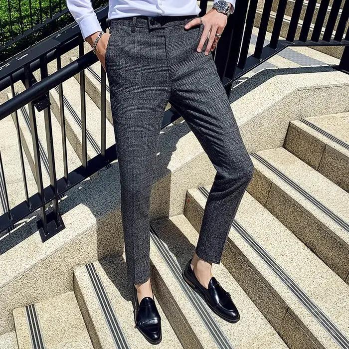 Pantalon de costume à carreaux décontracté pour homme, pantalon de costume ajusté pour homme, pantal