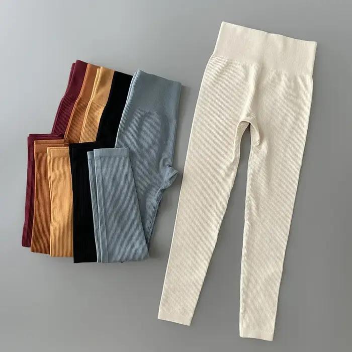 Pantalons de Yoga côtelés pour femmes, Leggings de gymnastique taille haute, collants de Sport, Fitn