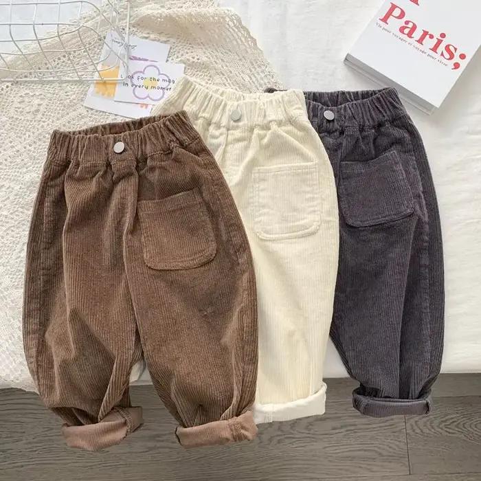 Garçon coréen vêtements pour enfants printemps automne enfants pantalons velours côtelé garçons pantalons pantalons solides bébé filles tenue vêtements pour adolescents