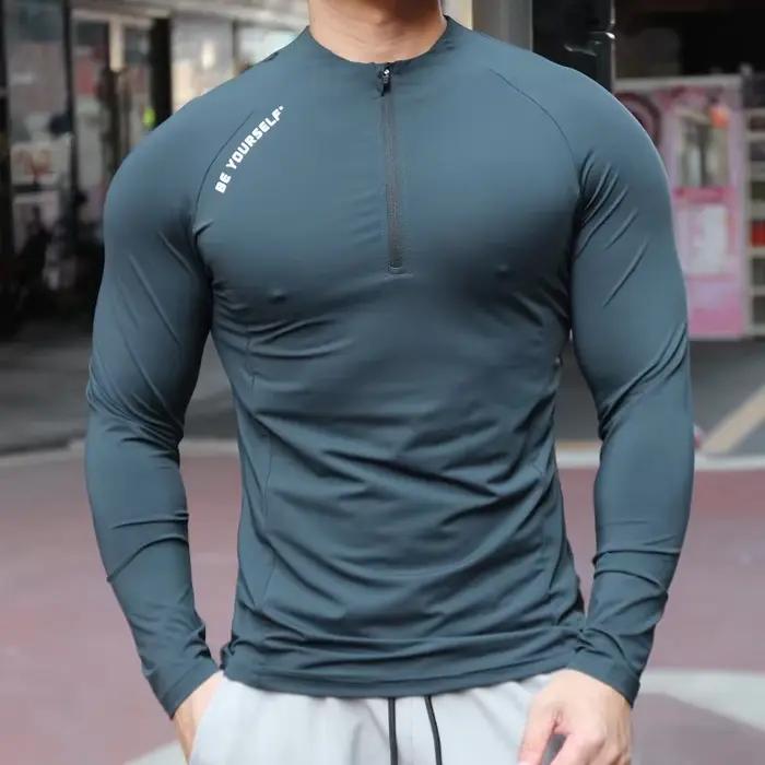 T-shirt de sport de compression à manches longues pour hommes, t-shirt de course, sweat-shirt de jog