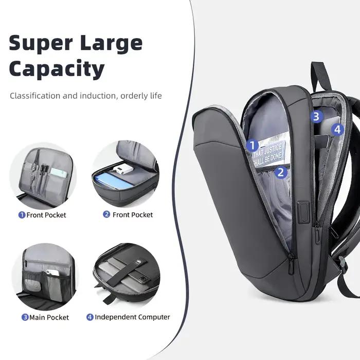 Sac à dos professionnel HK, fin et extensible, pour ordinateur portable 17 pouces, avec port USB, lé