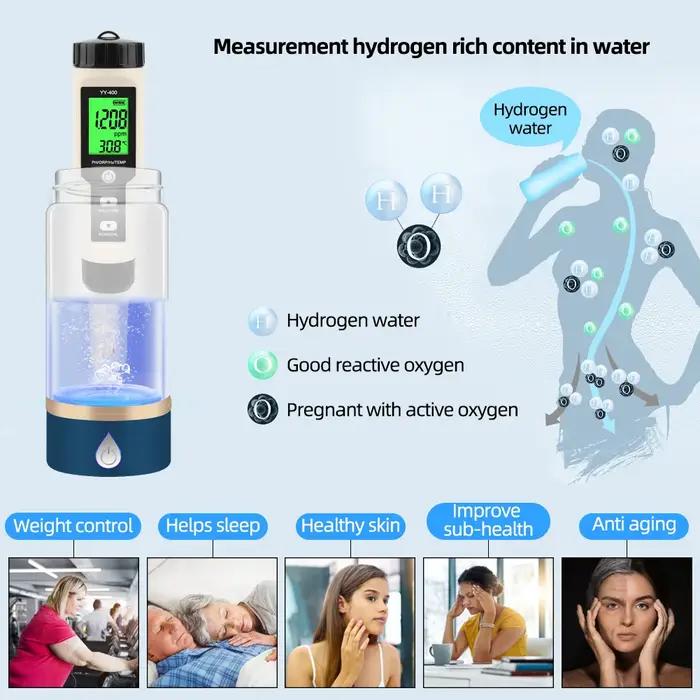 Yieryi-Testeur d'hydrogène et d'eau, analyseur d'oxygène réactif, moniteur 4 en 1, compteur H2 PH OR
