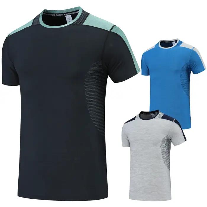 T-shirt homme manches courtes patchwork respirant - Pour running, musculation et entraînement été sport
