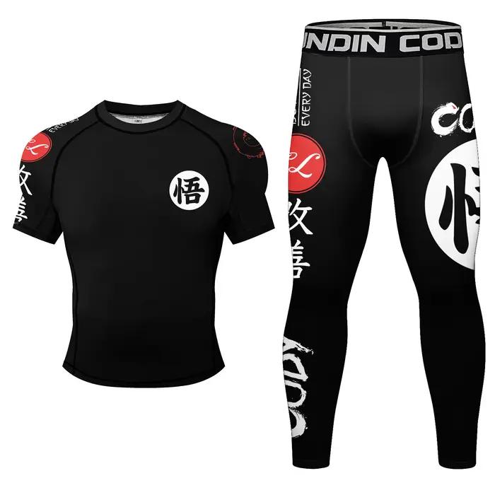 MMA Rash Guard Set pour hommes, caoutchouc antidérapant, sublimation en gros, manches courtes, garde