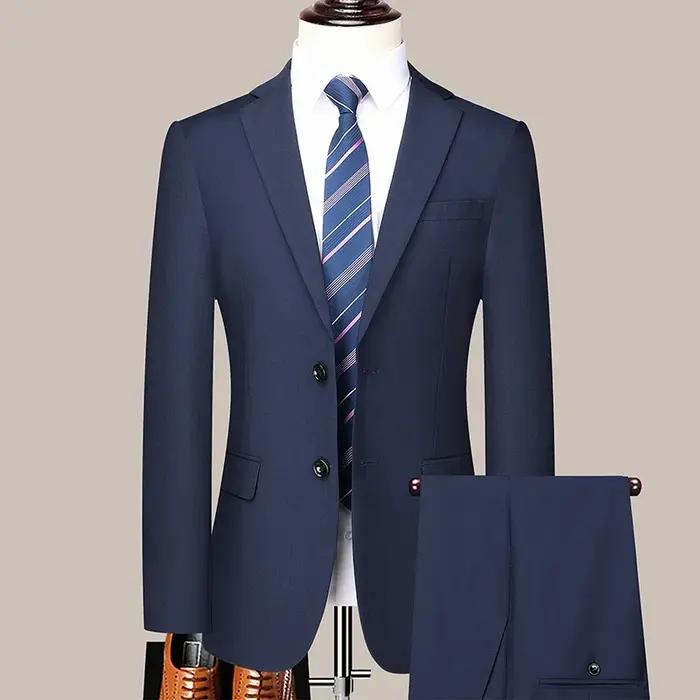 Costume d'affaires à deux boutons pour hommes, coupe cintrée, travail professionnel, ensemble deux p