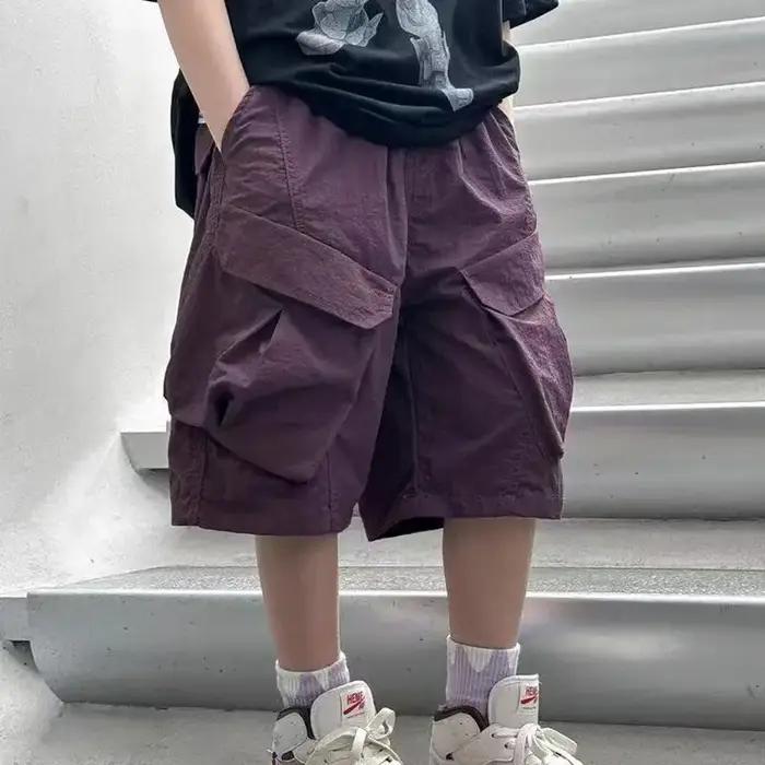 UNITIM Short d'été pour garçons, fin, uni, avec demi-bretelles, décontracté, taille élastique, pour