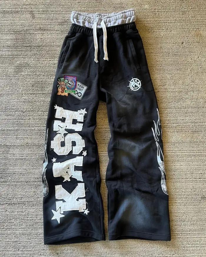 Pantalon de survêtement américain Y2K pour hommes, Baggy, Patch de lettres, rétro, Double couche, De