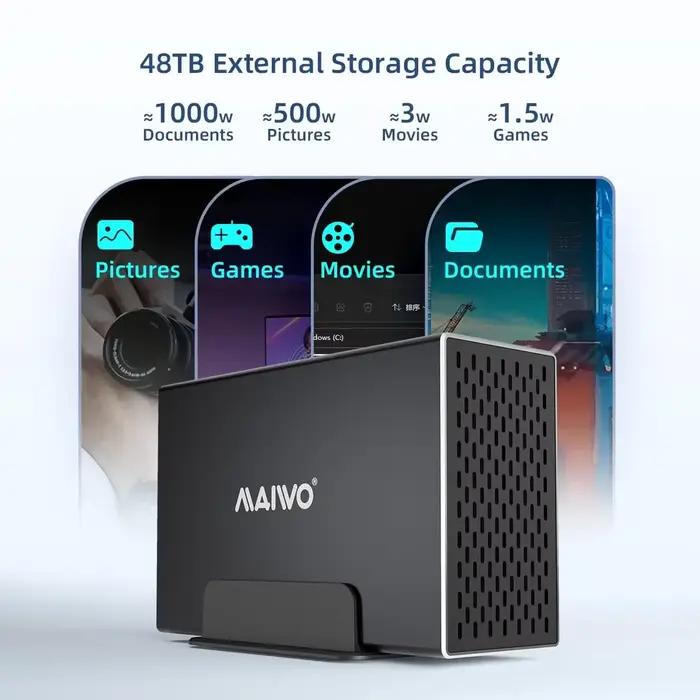 MAIWO 3.5 pouces SATA RAID HDD Station d'accueil double baie disque dur externe boîtier RAID USB3.0