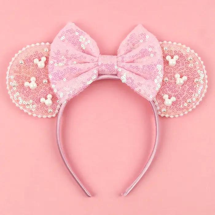 Nouveau serre-tête tendance oreilles de souris en velours de 3,3 po pour filles, bandeau doux avec n