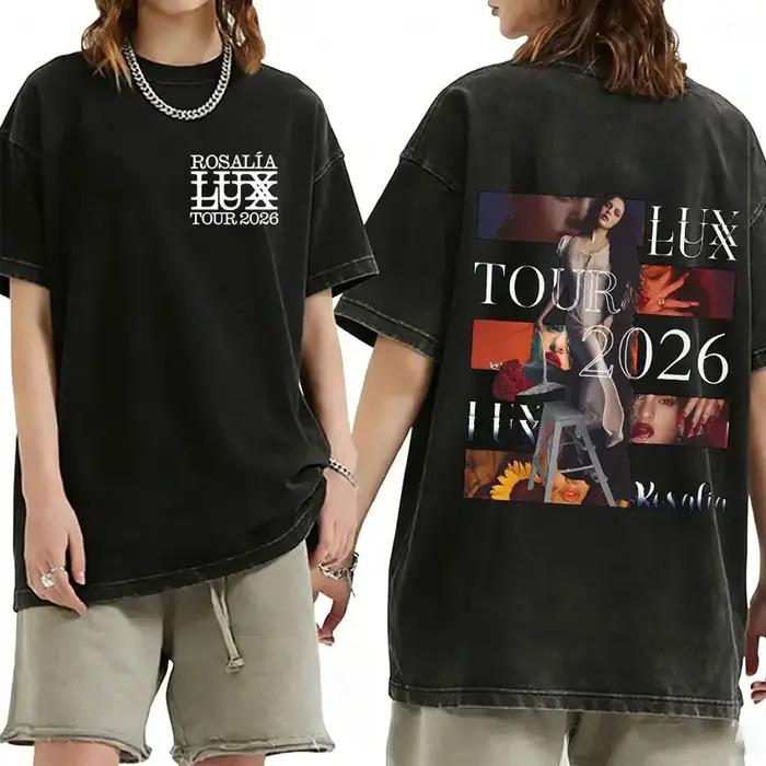 Rosalia Lux Tour Album 2025 Vintage lavé t-shirts hommes femmes décontracté surdimensionné coton T-s