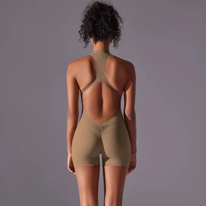 Demi fermeture éclair femmes body gymnastique Push Up vêtements d'entraînement dos nu Scrunch Fitnes