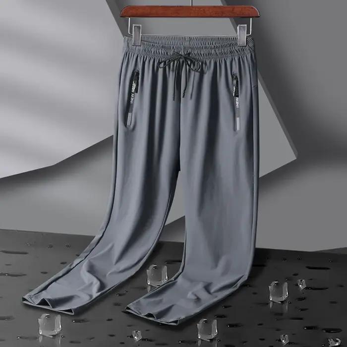Pantalon de Sport élastique respirant pour hommes, en soie glacée, pour Jogging, survêtement fin, dé