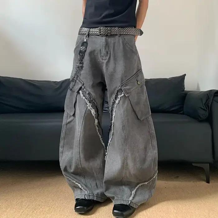 Jean Vintage coréen pour hommes, épissure, fermeture éclair poilue, Micro corne, pantalon ample à ja