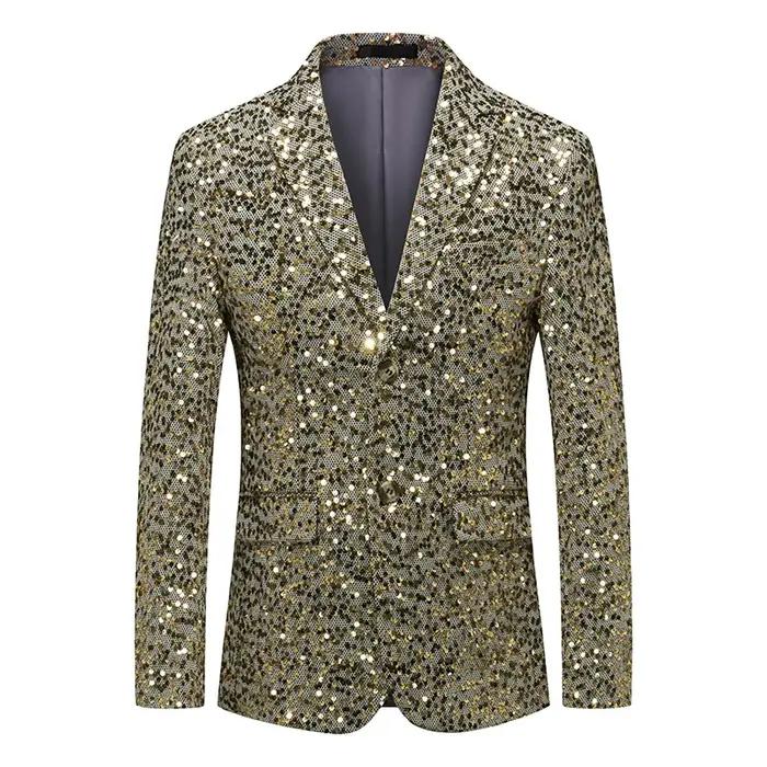 Veste à paillettes pour hommes, blazer à sequins imbibés d'or et d'argent, mode d'affaires, manteau