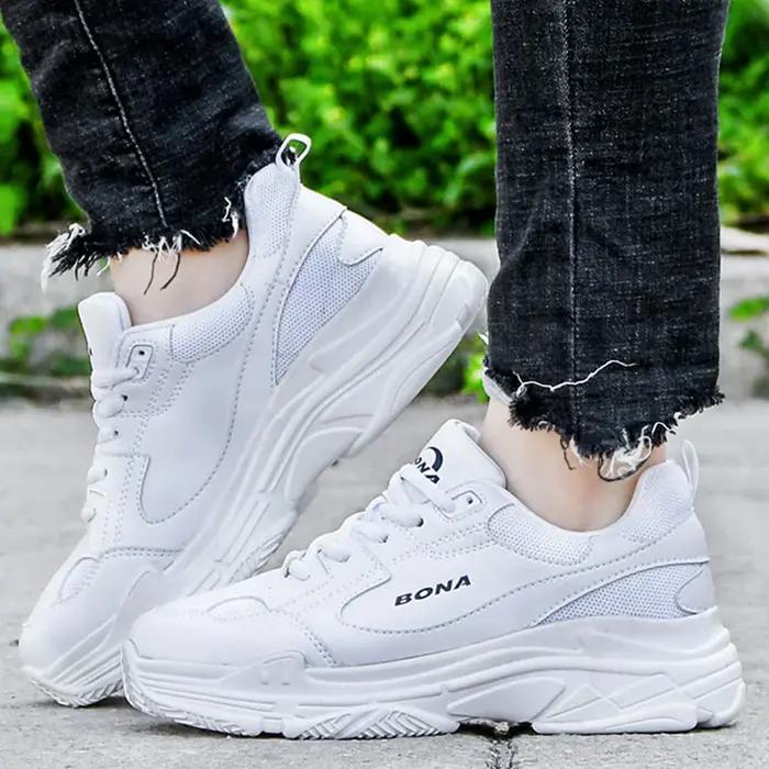 BONA nouveaux créateurs baskets blanches femmes chaussures plates vulcaniser chaussures femme décont