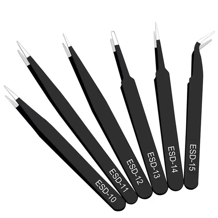 Ensemble de pincettes antistatiques en acier inoxydable, ensemble d'outils de réparation, ensemble d