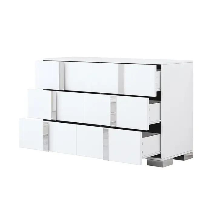 Commode moderne élégante avec poignée en métal, armoire de rangement en miroir avec 6 portes latéral