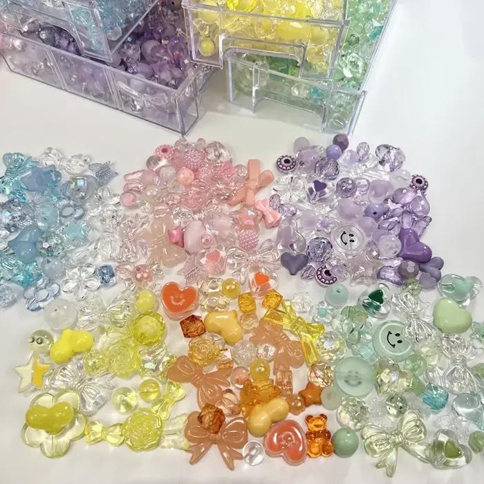 Perles acryliques de taille mixte aléatoire, 50g, perles de fleurs en forme de cœur souriant pour br