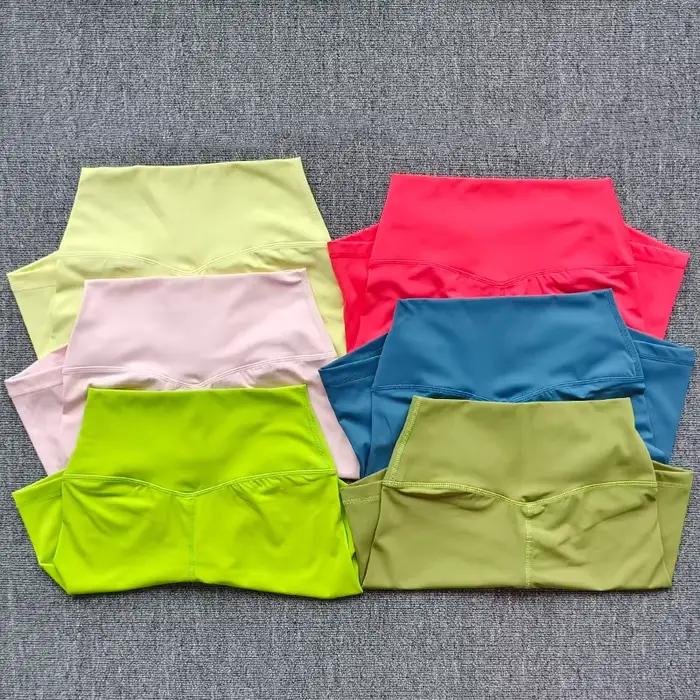 Short de sport taille haute femme Yoga course à pied Nylon élastique effet push-up fessier