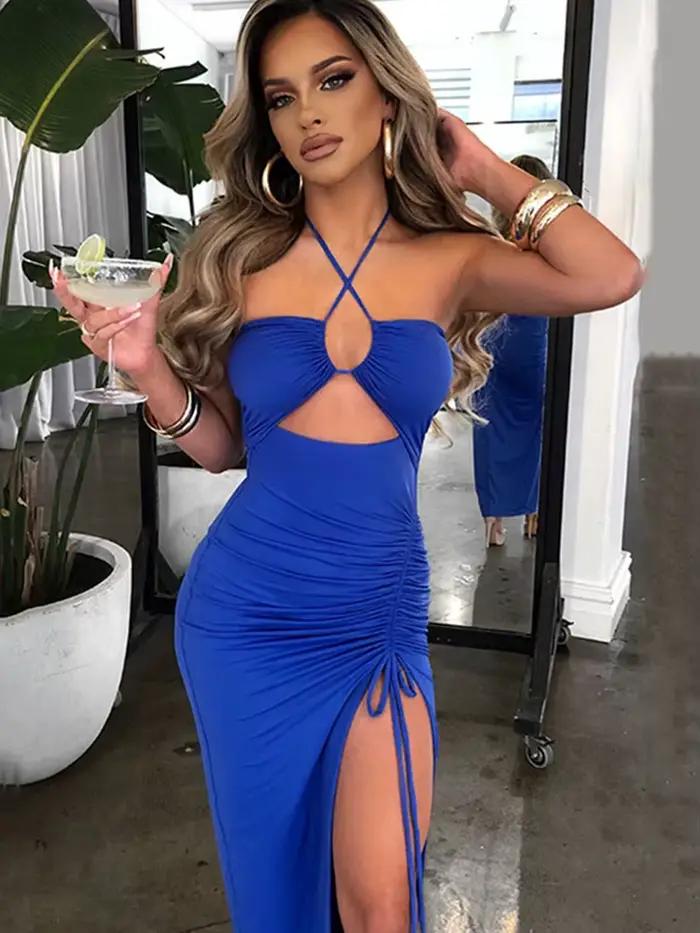 Sans manches Sexy femme Midi dos nu robes mince boîte de nuit fête femmes robe moulante robes Elegan