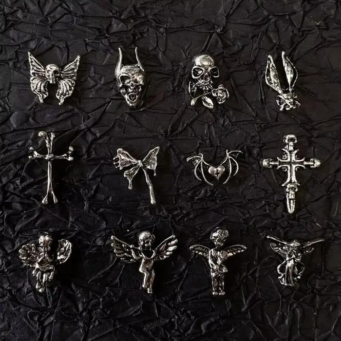 Breloques gothiques pour Nail Art, Style Punk, alliage d'argent Antique, accessoires de croix cathol