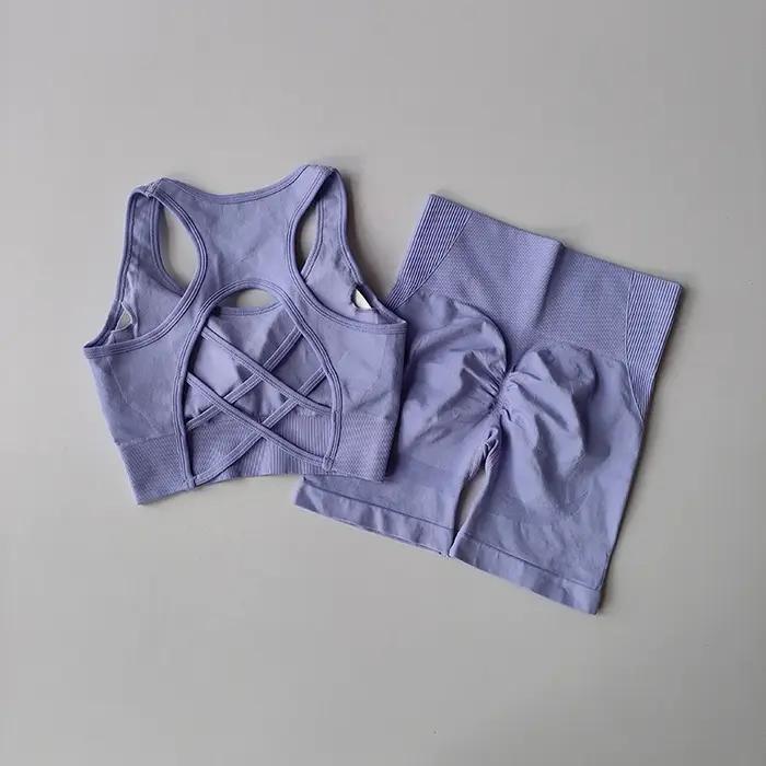 Ensemble yoga femme sans couture 2 pièces - Soutien-gorge sport sexy et short taille haute fitness