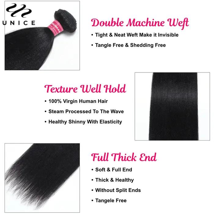 Mèches Yaki lisses 100% naturelles-UNice, 8 à 26 pouces, tissage à coudre, 3/4g par lot, 1/100 pièce