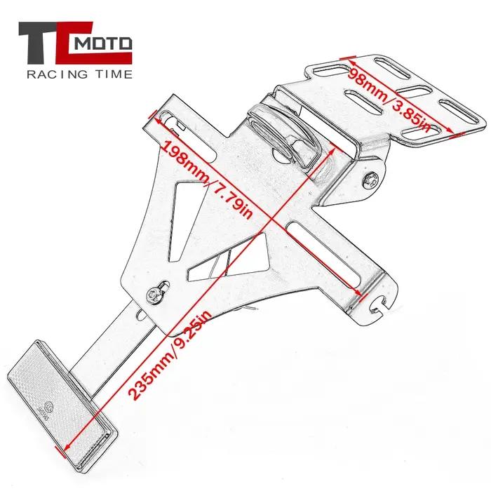 Support de cadre arrière de plaque d'immatriculation arrière réglable pour moto, avec lumière LED, a