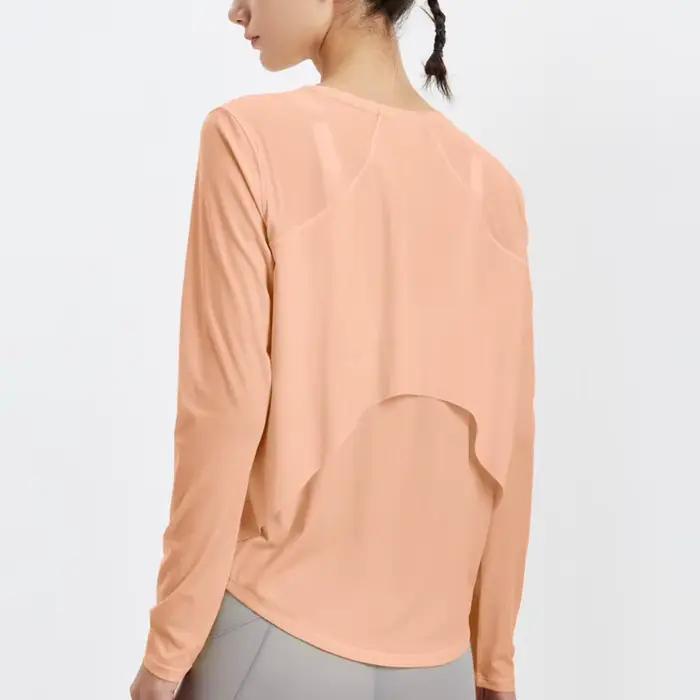 T-shirt de sport à manches longues pour femme, haut en maille respirante PVD, pour la course, le yog