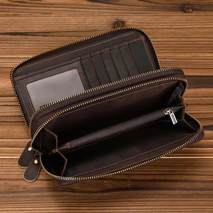 Portefeuille de styliste en cuir véritable pour homme d'affaires, avec Double fermeture éclair, en p
