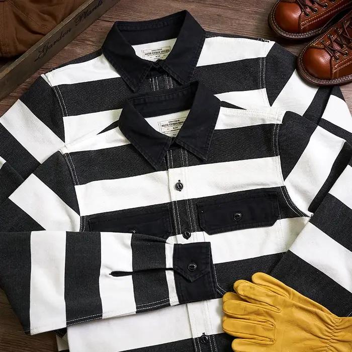 Automne nouveau américain rétro 16oz lourd prisonnier rayé veste hommes mode pur coton lavé épais to