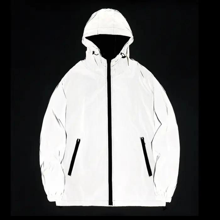 Vestes réfléchissantes de nuit pour hommes, coupe-vent en Double tissu, à capuche, Hip Hop, danseuse