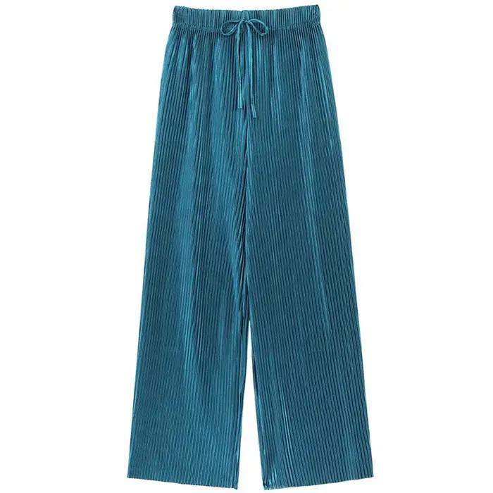 Pantalon plissé à jambes larges pour femmes, taille élastique, mode d'été, pantalon décontracté