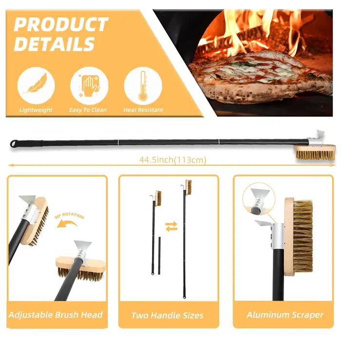 Brosse de four à Pizza, brosse de poêle en cuivre, poils en laiton et bois, manche Long, brosse de n