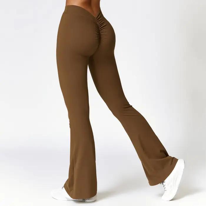 Pantalons de yoga en forme de V pour femmes, leggings évasés, taille haute, pantalons larges pour fe