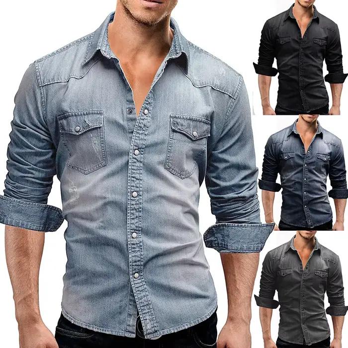 T-shirt denim à manches longues pour homme style cowboy moderne confortable et résistant pour activités sportives et sorties sociales