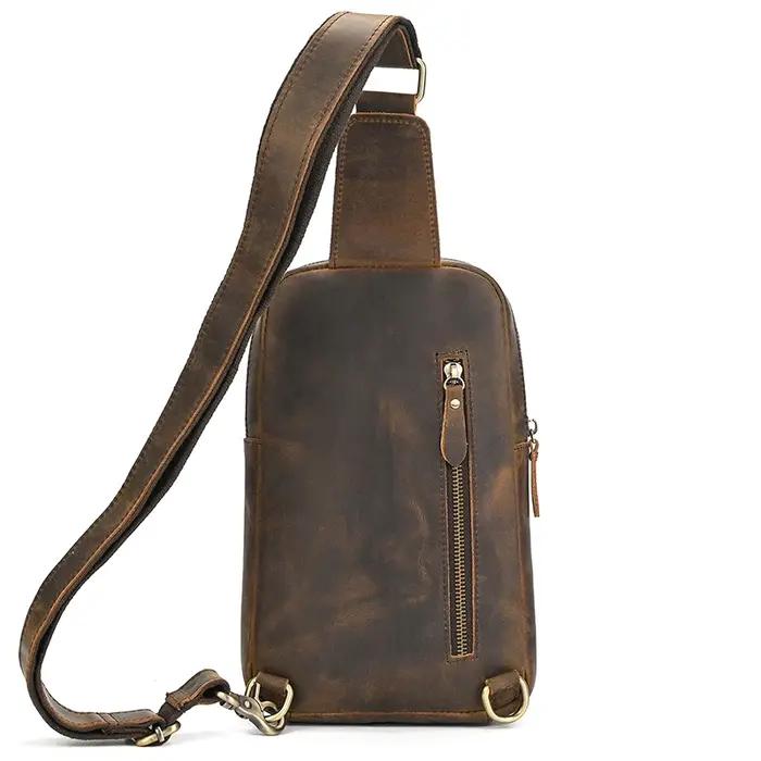 Sac de poitrine en cuir décontracté pour hommes, sacs de poitrine rétro pour hommes, sac à bandouliè