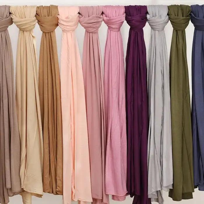 Foulard Hijab en Jersey de coton Modal, Long châle musulman, Turban uni et doux, couvre-chef pour fe